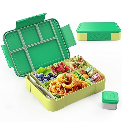 SWVIODMT Brotdose Kinder mit Fächern 1300ml Lunchbox für Kinder, Auslaufsichere Bento Box mit 5 Fächern Besteckset, Lunch Box für Kindergarten, Schule, Picknick, Ausflüge (grün)