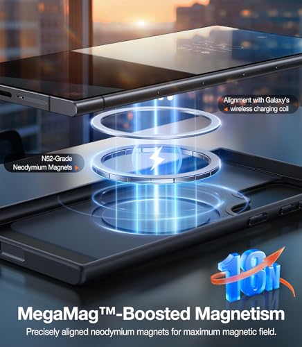 Image of TORRAS Strong Magnetic & Seamless Stand for Samsung Galaxy S24 Ultra Case for MagSafe, 12FT Mil-Grade Drop Protection, Adjustable Kickstand for Samsung Galaxy S24 Ultra Case, Slim Frosted Matte Black