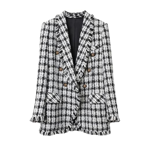 BoShiNuo Tweed jacket Black/white plaid spring/autumn women's coat