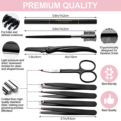 Exquisite Eyebrow Kit - 8 in 1 - Eyebrow Tweezer Kit 4 PCs - Eyebrow Shaping Kit - Multipurpose Eyebrow Grooming kit - Eyebrow Razor, Eyebrow Brush and Comb, Pencil, Eyebrow Scissors in Padded Case - Image 5
