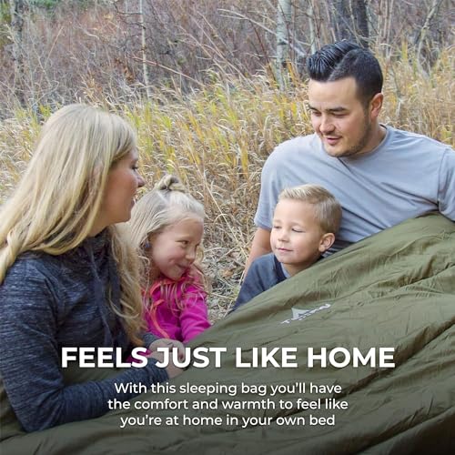 Image of Teton Mammoth Queen Size Double Sleeping Bag- A Warm Bag the Whole Family can Enjoy - Great for Camping, Hunting and Base Camp. Compression Sack Included