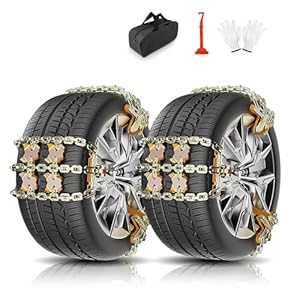 Snow Chains, Emergency Anti-Skid Tire Chains for SUV, Cars, Sedan, Pickup Trucks with Update Adjustable Lock for Ice, Snow, Mud, Sand, Applicable Tire Width 225-305 mm (8.86-12 inch)