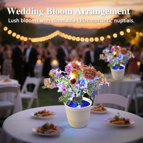 Image of Artificial Pink Flower Night Light Bedroom Wedding Party Coffee Decor | Gifts for Women Mom Wife Girlfriend Birthday Valentines Mothers Day Christmas Anniversary Housewarming