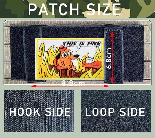 4 Stück This is Fine Dog Patches Stickerei Taktische Kreativ Hunde Emblem Bestickt Abzeichen Hook and Loop Patches Applikationen Taschen Hosen Hemden Mützen Uniformen Rucksack Kleidung Jacken