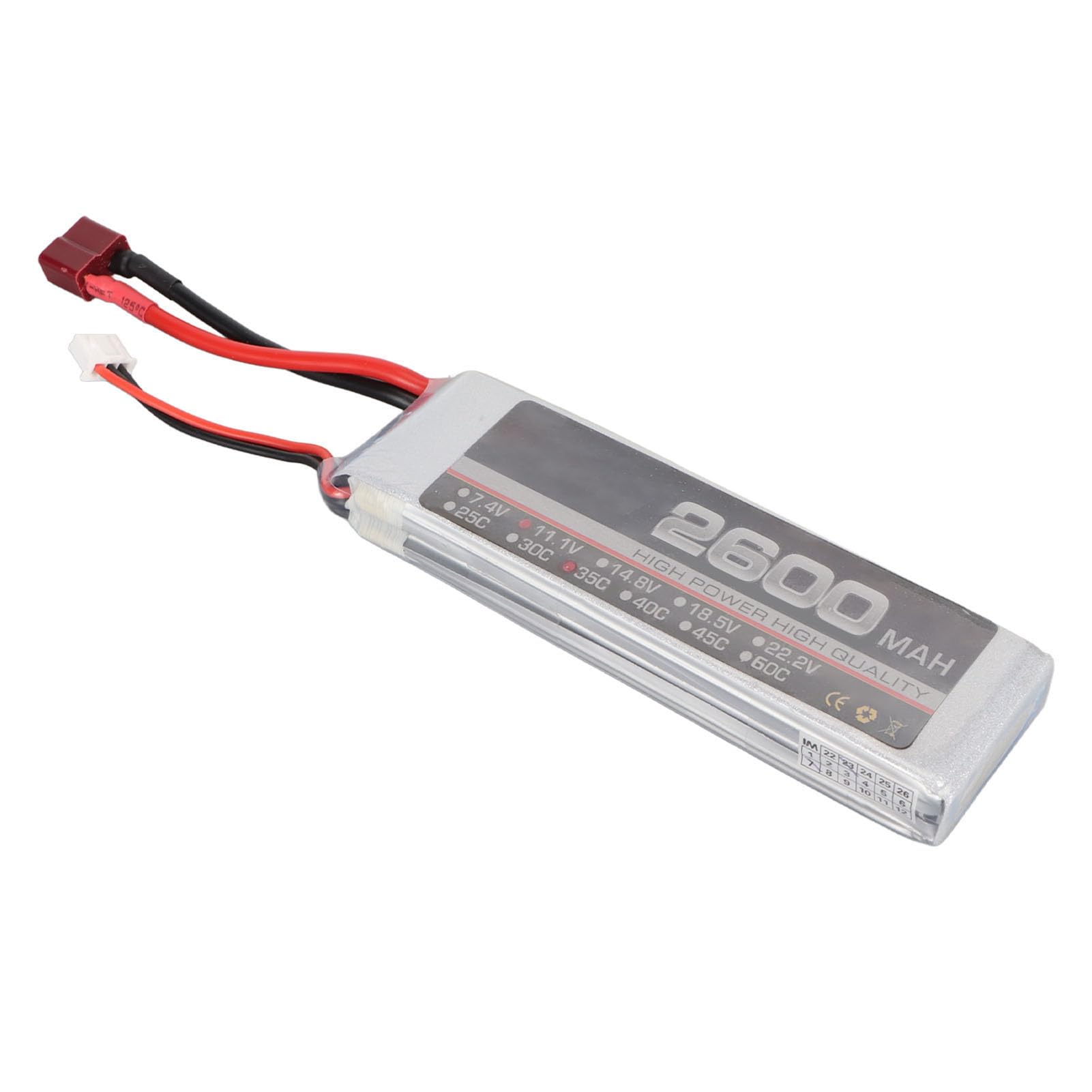 Batteria Lipo Li Polymer RC Lipo da 11,1 V, 35 C, 2600 mAh, per Racing Drone Quadcopter Elicottero, Aeroplano RC Barche RC Modelli (Connettore)