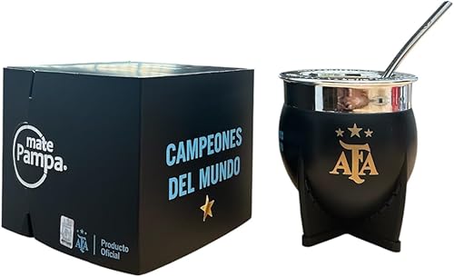 AFA XL CON BOMBILLA ACERO INOXIDABLE OFICIAL ARGENTINA MESSI NEGRO