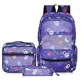 Sunnymove 3 Pack Mesh Backpack for Kids with Lunch Bag and Pencil Case Boys Girls School Travel Beach Gym Sports Bookbag(Space)