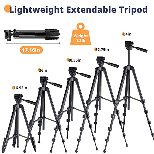 64” Phone&Tablet Tripod, Aureday Cell Phone Tripod for iPhone with Wireless Remote and Phone Holder, Extendable Tripod Stand for iPad, Suit for Video Recording/Makeup/Live Streaming - Image 6
