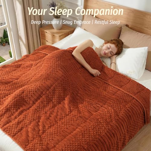 Image of Wemore Knitted Fleece Weighted Blanket for Adults, Orange, 60 x 80 inches 15 lbs