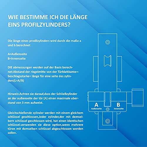 Hengsong Profil-Knaufzylinder Schließzylinder 30/30 Metallsilber-Knaufzylinder, inkl. 8 Schlüssel