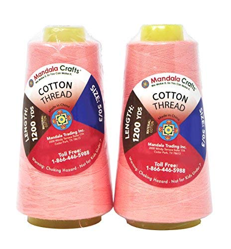 Image of Mandala Crafts Blush Mercerized Cotton Thread Cones, Sewing Quilting | 2400 Yds 50 WT, 100% Long Staple Cotton, Multipurpose, for Embroidery, Piecing, Sergers, Applique, Machine and Hand Sewing