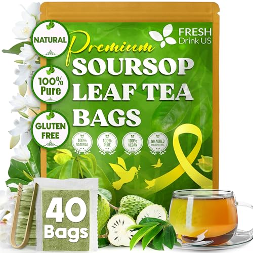 40 Premium Soursop Graviola Leaf Tea Bags, 100% Natural and Pure from Soursop Leaves, Handmade, Made With Natural Materials-Corn Fiber Tea Bag, Sugar/Caffeine/Gluten Free, Hoja Guanabana Tea