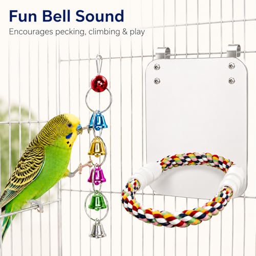 Image of 7 inch Bird Mirror with Rope Perch Bird Toys Swing, Comfy Perch for Greys Amazons Parakeet Cockatiel Conure Lovebirds Finch Canaries