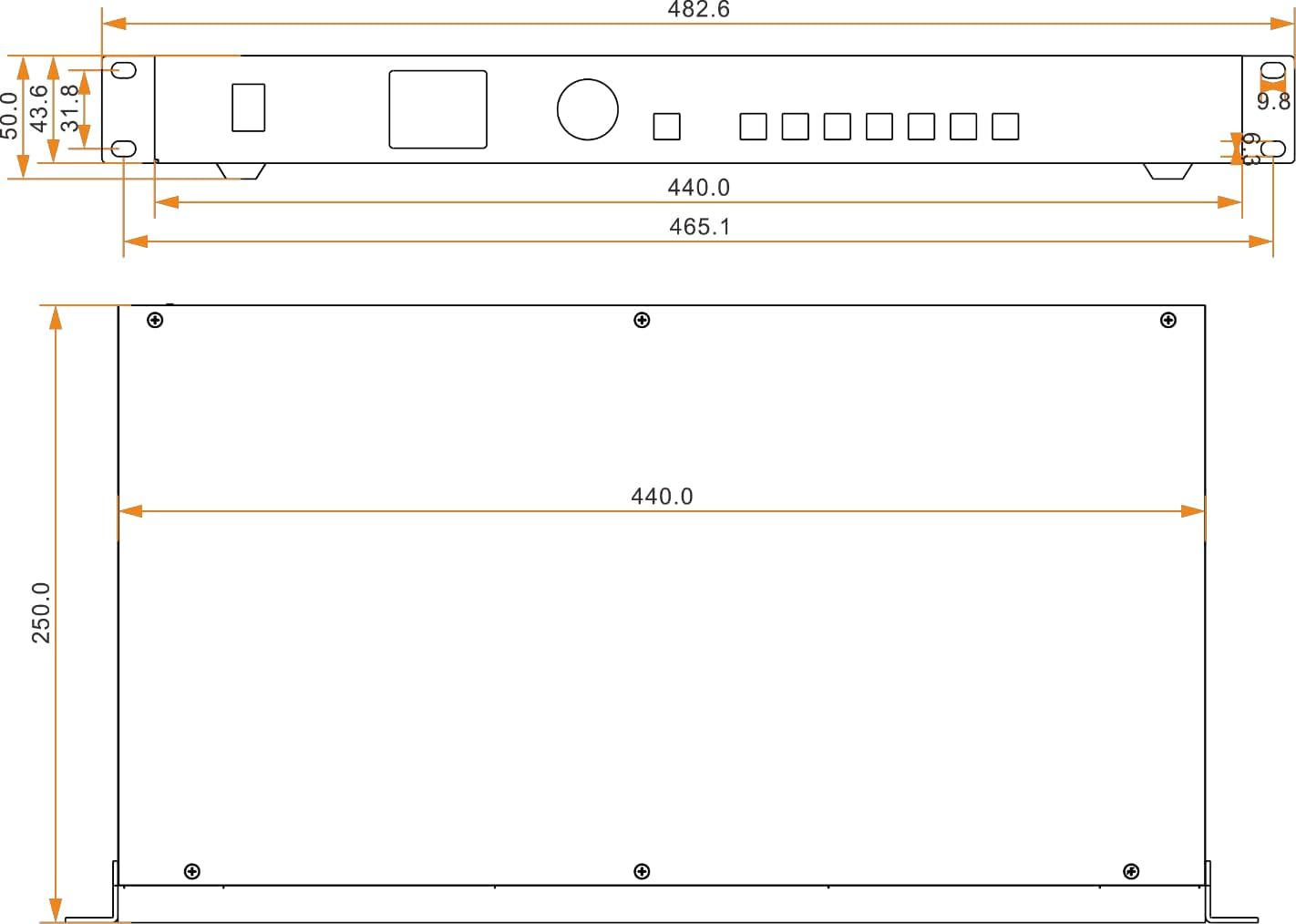 Dimensional drawing of CMS130 LED Screen All-in-One Video Controller