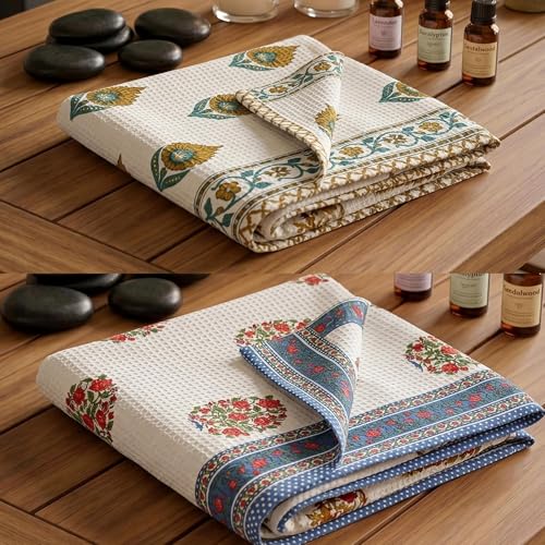 Image of Mafatlal Madhuban Bath Towel Combo Pack of 2 | 147x76 cm | 250 GSM Lightweight, Soft & Super Absorbent Towels | Ultramarine & Aqua Wash
