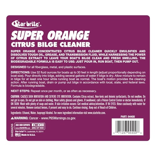 STAR BRITE Super Orange Citrus Bilge Cleaner - Simple & Easy to Use - Pour In, Run Boat, Pump Out - Emulsifies Oil & Fuel - 1 Gal (094400)