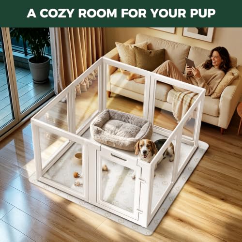 Image of FXW AuraSpace Acrylic Dog Playpen with Washable Pee Pad, 35 inch H, 8 Panels