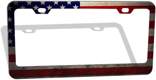 Marco de matrícula de aluminio con bandera de Estados Unidos, marco de matrícula personalizado con 2 agujeros para decoración de hombres y mujeres