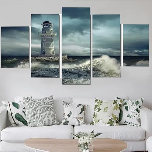 Impression sur toile 5 parties paysage mer vue du ciel decoration salon
