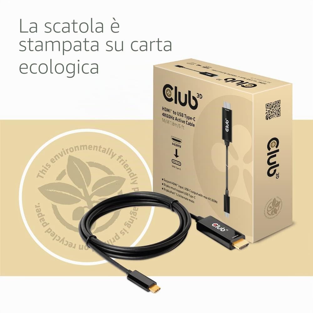 CLUB 3D CAC-1334 ADAPTADOR DE CABLE DE VÍDEO 1,8 M HDMI TIPO A (ESTÁNDAR) USB TIPO C