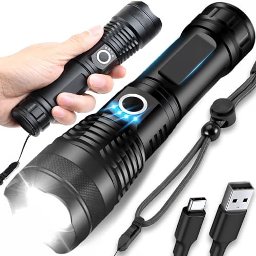 Retoo Taschenlampe LED Extrem Hell 5000 Lumen Zoombare Handlampe mit 5 Modi Taktische Taschenlampen Reichweite 1500m Aufladbar USB C...