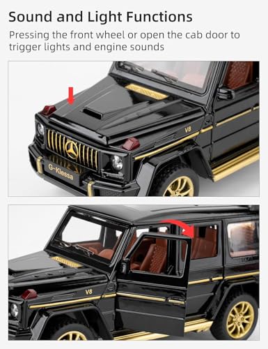 Image of 1:32 Scale Car Model Compatible Collectible Benz G63 AMG Diecast Toy Vehicle, Zinc Alloy Pull Back Toy Car with Sound and Light for Adults, Boys, and Girls (Black)