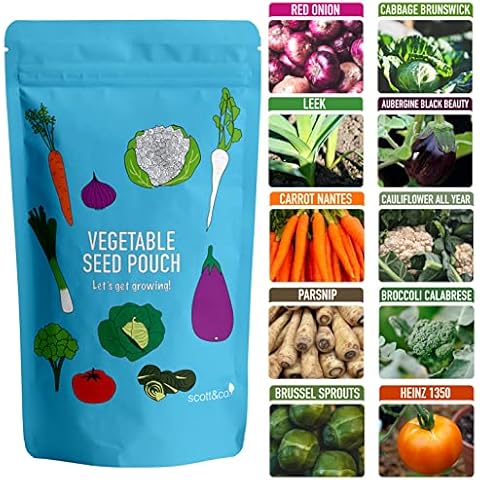 Scott & Co. Vegetable Seeds Variety Pack, UK Veg Indoor and Outdoor Planting, Carrot, Broccoli, Onion, Tomato, Aubergine, Cabbage, Parsnip, Sprout, Leek, Cauliflower, Gardening Gifts for Men and Women Cover