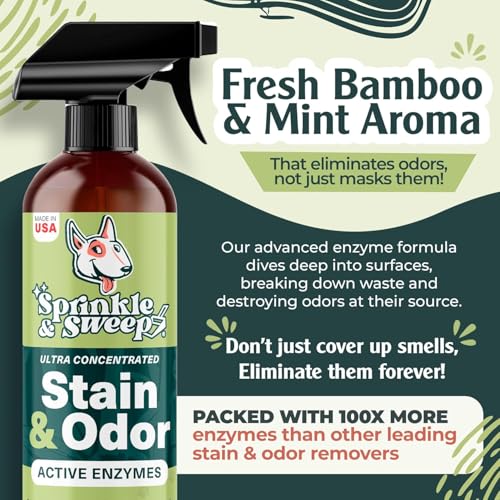 Image of Sprinkle & Sweep: Pet Mess & Odor Cleanup Bundle - 15oz Bag, Dustpan Broom, 24oz Enzyme Stain Spray - Dog Accident Clumping Powder & Spot Treatment