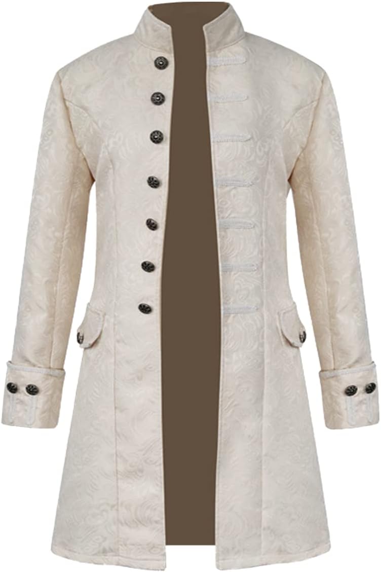 JIEFULL Men Steampunk Costume Coat Vintage Victorian Tailcoat Gothic Jacket Vampire Cosplay for Halloween Renaissance Uniform