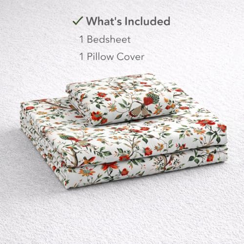 Image of elanorhomes 100% Cotton 240 TC Single Bed Sheet Set | Floral Printed Bedsheet with Pillow Cover | Soft Breathable Fabric for Bedroom | 60x90 Inches (Flying Petals)