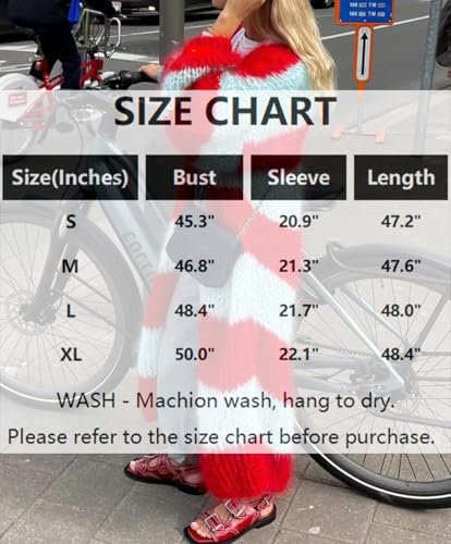 Image of Womens Color Block Striped Cardigan Sweaters Loose Knitted Long Open Front Cardigans(-Red-S)