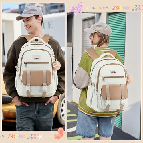 School Backpack for Teen Girls College Backpacks for Women Students Bookbag Large 15.6 Inch Laptop Bags Kids Kindergarten Elementary Middle School Bag Anti Theft Daypack Travel Back Pack Beige2