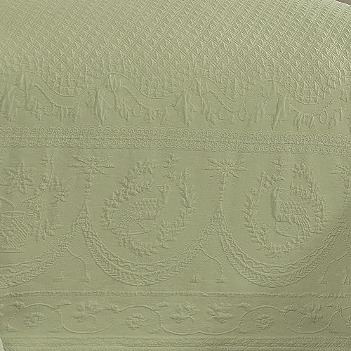 King Charles Modern Farmhouse Floral Matelasse Bedspread, 100% Cotton Breathable Bedding, Full/Queen, Sage