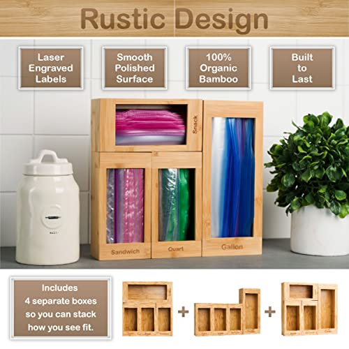 Bartnelli Bag Organizer for Kitchen Storage Organization, 4 PC Premium Bamboo Drawer Organizer, Bag Holder Dispenser by Bartnelli - Image 2