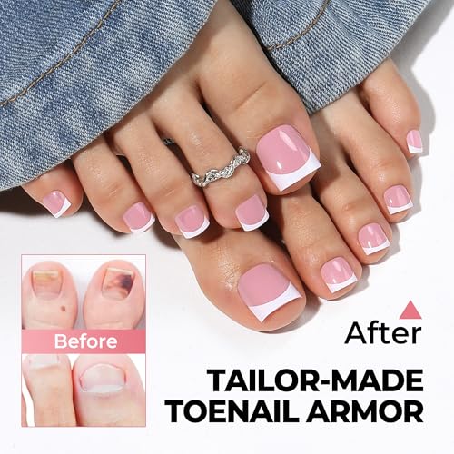 Image of UNA GELLA French Toe Nail Press Ons, Berry Pink Pre-Etched 15 Sizes Sharp Square 180Pcs Press On Toenails False Toes Soft Gel Square Full Cover Fake Toenails Extension for Home DIY Salon Pedicure