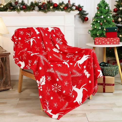 Cekene Coperta natalizia in pile per letto matrimoniale, 150 x 200 cm, rossa, morbida e soffice, coperta per letto, grande, in finta pelliccia, termica, per divano, decorazione natalizia, accessori