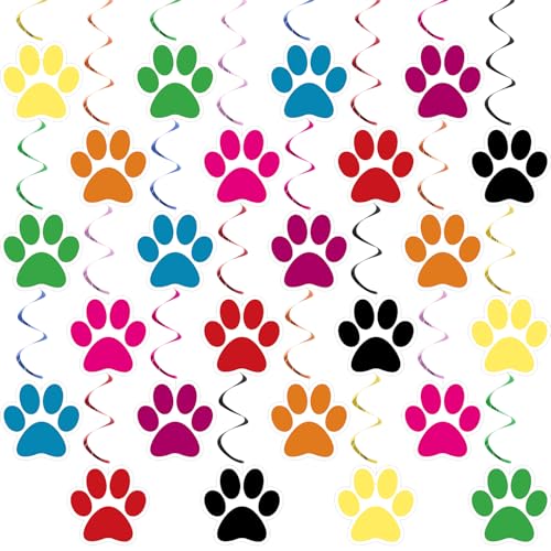 24 Pcs Dog Paw Print Swirl Streamers