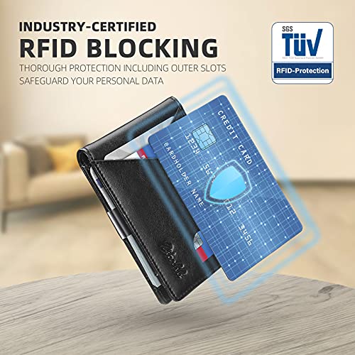 Image of Zitahli Slim Wallet for Men,RFID Blocking Leather Bifold with Money Clip | Minimalist Front Pocket Design, Holds 12 Cards, RFID Protection, Gifts for Men on Birthdays, Father's Day, and Christmas