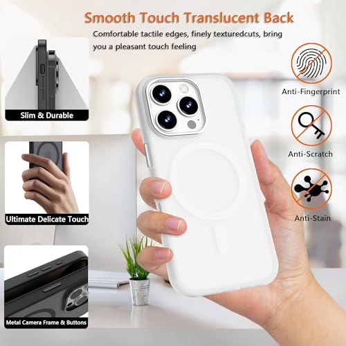 Image of Magnetic iPhone 16 Pro Max case,Compatible with Magsafe, Military-Grade Protection,Slim Translucent Matte Shockproof with Anti-Scratch Anti-Fingerprint Phone Cover (Frosted white, iPhone 16 Pro Max)