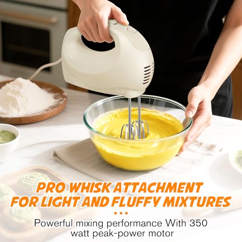 Image of Showvigor Electric Hand Mixer with 5 Stainless Steel Whisks,5 Speed,Ivory