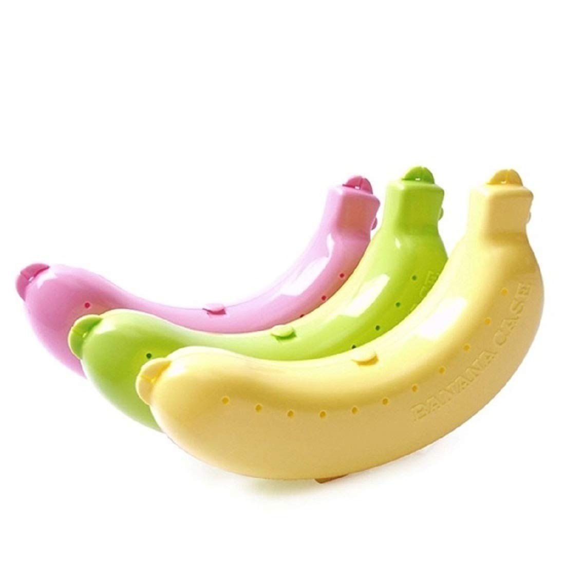 HOME REPUBLICPlastic Banana Protector Container - 2 Pieces, Green Pink Yellow