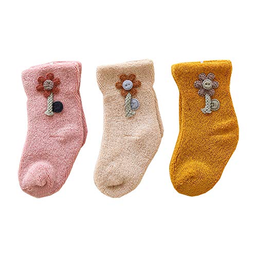 ベビー ソックス 靴下 女の子 新生児 綿 3足セットキッズ かわいい花柄12-36M