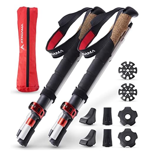 ATACAMA Baton de marche pliable en carbone 3k et aluminium 7075 Bâton de marche nordique pour hommes et femmes Bâtons de randonnée léger & stable Baton de marche nordique avec poignée en liège naturel