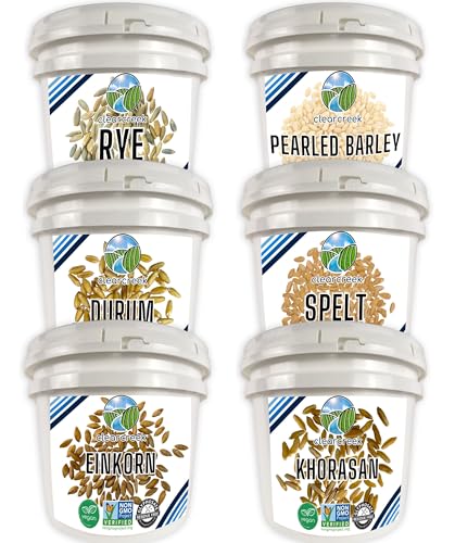 CLEAR CREEK Certified Glyphosate Residue Free Einkorn, Khorasan, Durum, Rye, Spelt, and Barley Berries |150 lb (6-25 lb buckets) | Non-GMO Project Verified