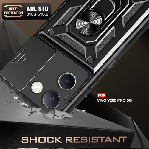 Image of AESTMO Polycarbonate Tough Armor Vivo Y200 Pro 5G Bumper Back Case Cover|Ring Holder & Sliding Camera Shield Cover|360 Degree Protection Back Case Cover for Vivo Y200 Pro 5G (Black)