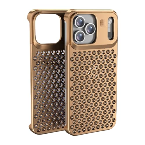 A~t[XP[X iPhone 17 Pro / 17 Pro Max pAyʃ^op[EMt[ځAXŃ~j}ȃfUCAϏՌEϏیJo[(Gold,17)