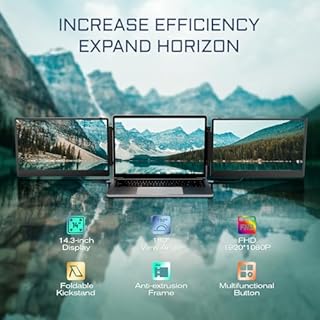 Teamgee 14.1" Laptop Screen Extender, 1080P FHD IPS Triple Portable Monitor for Laptop, Dual Screen Monitor for 13"-17" Laptops for Win/Dex/Android/Mac