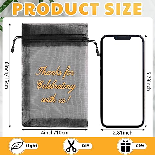 Image of Riakrum 100 Pcs Sheer Organza Bags Wedding Favor Mesh Drawstring Bags Thank You Gift Bag for Guests Candy Candy Gift Bag for Wedding Favors, Bridal Shower, Anniversary, Birthday(4 x 6 Inch,Black)
