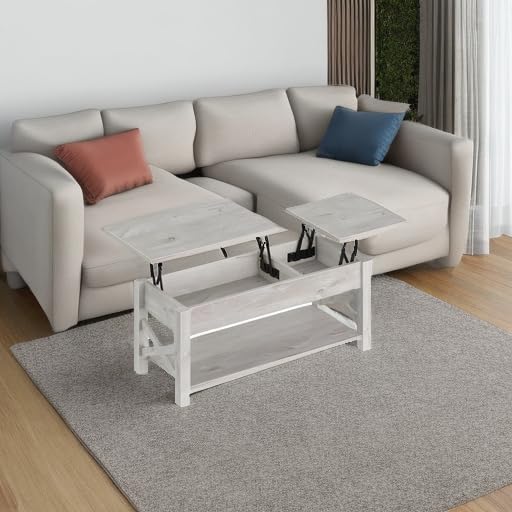 Miniatura 2 de Rolanstar Mesa auxiliar elevable de 47.2 pulgadas con compartimento oculto, mesa de centro de elevación de 2 vías con estante abierto y soporte de