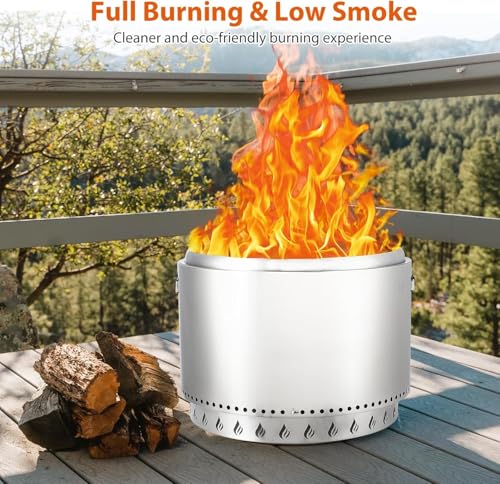 20.5'' Smokeless Outdoor Fire Pit - 24lbs Stainless Steel Wood Burning Stove w/360° Airflow & Ash Pan, Portable Fireplace for 4-6 People, Backyard, Patio, Camping